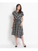 チェックスリットネックワンピース/チャコールグレー(214)