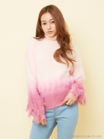 フリンジグラデーションニット/ラズベリー