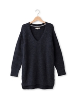 毛混V開きチュニックニットワンピース/ネイビー(093)