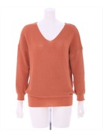 12ゲージ片畦Vネックベージックニット/ブラウン