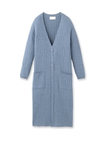 [L]透かしストライプロング丈ニットカーディガン/オフホワイト(003)