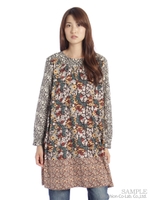 ラウンドフラワープリントワンピース/ネイビー