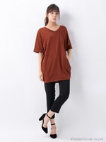 肉厚T/C天竺V/Nコクーン/チュニック/グレー