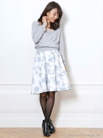 単色プリントフレアスカート/ブラック