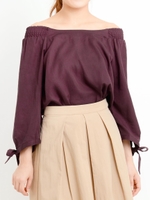 袖リボンオフショルブラウス/ブラック