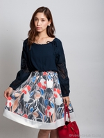 ショルダーレースアップワンピース/ネイビー