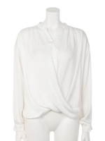 【Shelly island】スタンドカラーカシュクールブラウス/ブラウン