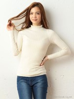 フリルタートルネックニットトップス/ベージュ