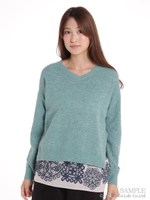 レースフロッキープリントMIXニットプル/ブルー