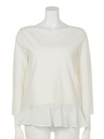 プリーツキャミ付裾レースニット/ホワイト