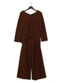 ミラノリブ長袖TOPS/ワイドパンツ/SET/ブラウン