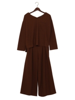 ミラノリブ長袖TOPS/ワイドパンツ/SET/ブラウン