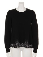 レーススカラップ刺繍ニット/ブラック