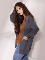 静電気防止/ ワイドVネックニットカーディガン/オフホワイト