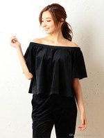 ベロアオフショルトップス/ボルドー