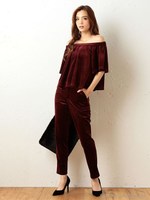 ベロアストレートパンツ/ボルドー