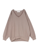 Vネックレーススウェット/ピンク