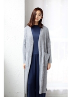【AZUL by moussy】ウォッシャブルソフトタッチリブマキシカーディガン/T.GRY