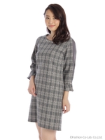 チェック柄サックワンピース/クロ
