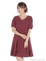 ウエストリボン取外しＶワンピース　2/ワイン
