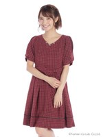 ウエストリボン取外しＶワンピース　2/ワイン