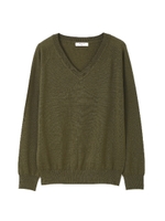 ウォッシャブルカラーVネックニット/カーキ(180)