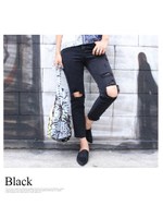 ダメージブラックスキニーデニム/ブラック