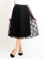 レースプリーツスカート/ブラック