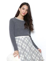 衿ビジューリブニット/濃ピンク