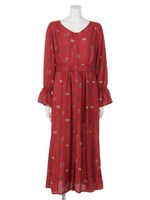 【Omekashi】花柄ロングワンピース/CAMEL