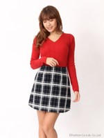 起毛チェック台形スカート/オフホワイト