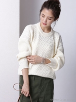 畦ケーブルニットプルオーバー/キャメル