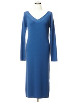 マシンウォッシャブルオープンVネックニットワンピース/ブラウン