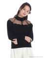 チュール切替刺繍ハイネックTOPS/ピンク