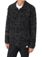 【AZUL by moussy】変形編み開襟カーデ/柄BLK