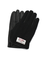 【スマホ対応】ハリスツイードxリアルレザーグローブ/ブラック(019)