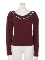 ドロップショルダースピンドルトップス/レッド