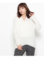 バックロングVネックニットトップス/アイボリー(004)