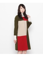 配色切替えノーカラーワンピース/レッド(062)