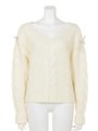 【an another angelus】袖リボンVネックケーブルニットプルオーバー/OFFWHITE