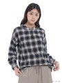 シャーリングビエラチェックブラウス/ネイビー