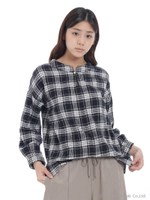 シャーリングビエラチェックブラウス/ネイビー