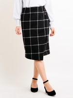 【relaxing line】チェック柄ラップ風スカート/ブラック柄