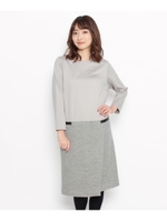 ポンチ切り替えラップ風スカートワンピース/ブルー系(094)