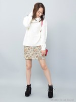 花柄ゴブラン台形/スカート/ベージュ