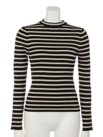 ベロアリボン付きリブニット/黒系ボーダーストライプ