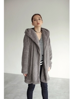 【AZUL by moussy】ボアフーディショールカラーガウンコート/BLK