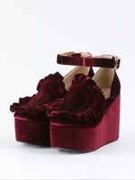 ベルベットフリルシューズ/ボルドー