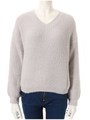 Vネックドロップショルダーあぜ編みニット/グレー