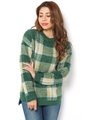 【AZUL by moussy】A/Nフェザーチェックラウンドネック長袖プルオーバー/柄GRN